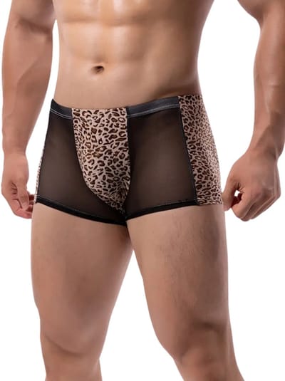 LekkerStout Luipaard Boxershort - Mesh - Bruin - Sexy Herenlingerie | M | ( LS271 )