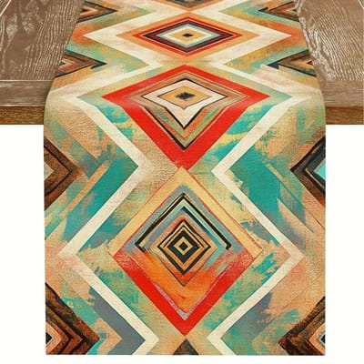 1 stuks Vintage Geometrische Tafel Runner - Rechthoekig Ontwerp voor Alle Seizoenen, Perfect voor Retro Woondecoratie 150x33cm