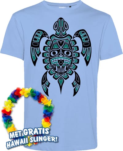 T-shirt Nesian Trible Turtle | Toppers in Concert 2024 | Club Tropicana | Hawaii Shirt | Ibiza Kleding | Lichtblauw | maat XS