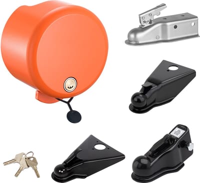 Zwaartekracht Aanhangwagen Slot, Compatibel Met 4.8, 5.1 6.4 cm Recht Tong Bal Couplers, Duurzaam Trekhaken Slot Met 4 Sleutels en Kettingbeveiliging, Anti-Diefstal Oplossing voor Campers, Aanhangwagens en Boten