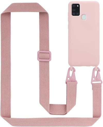Cadorabo Mobiele telefoon ketting geschikt voor Samsung Galaxy A21s in LIQUID ROZE - Silicone beschermhoes met lengte verstelbare koord riem