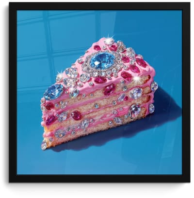 Poster in lijst - Fotolijst 40x40 cm - Posters - Taart - Edelstenen - Glitters - Roze - Posterlijst zwart - Decoratie - Wanddecoratie woonkamer - Muurdecoratie slaapkamer