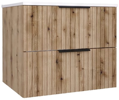 Wastafelonderkast met wastafel Veppenssan 61x47x52 cm eikenkleurig en wit [en.casa]