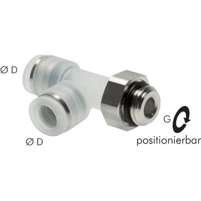 4mm x G1/4'' rechte hoek T-stuk PA/RVS Insteekfitting Buitendraad FDA Draaibaar EPDM