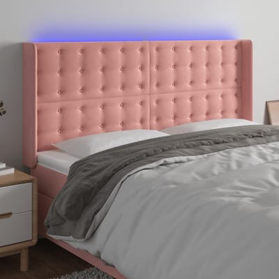 vidaXL - Hoofdbord - LED - 183x16x118/128 - cm - fluweel - roze