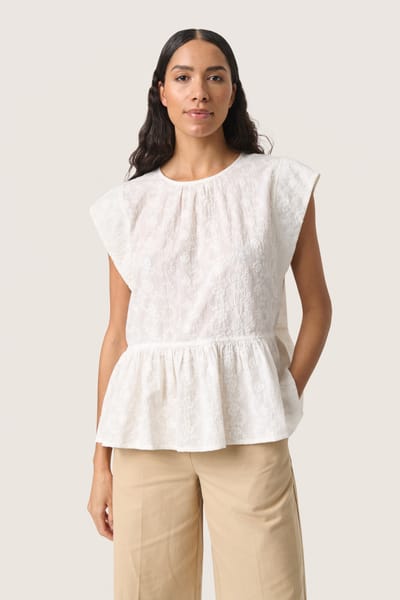 Blouse met korte mouwen Loose fit Broken White offwhite
