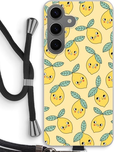 Case Company® - Hoesje met koord geschikt voor Samsung Galaxy S24 hoesje met Koord - Citroenen - Telefoonhoesje met Zwart Koord - Bescherming aan alle Kanten en Over de Schermrand