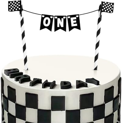 Dailygoody - Raceauto Taarttopper - Feestversieringen - Zwart-Wit - Taartdecoratie - Verjaardagsfeest - Geschikt voor Jongens en Meisjes