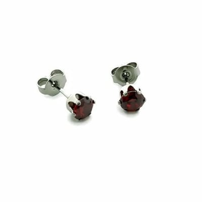 Aramat Jewels | Oorbellen | RVS Zirkonia Oorbellen Rond - Diverse Kleuren Oorstekers | Zilverkleur / 5mm / Rood | | | Staal | Kinderen, Volwassenen | Verkleurd niet