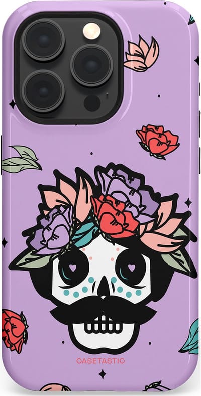 Casetastic Hoesje Geschikt voor Apple iPhone 15 Pro Magsafe - Stijlvolle Beschermende Duo-layer Case - Schedel Snor