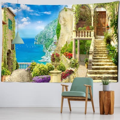 Architecturaal Landschap Wandtapijt Muurhanger Eenvoudig Retro Boheems Bedrukt Polyester Slaapkamerdecoratie 95x70CM