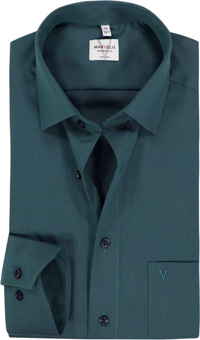 MARVELIS modern fit overhemd - structuur - donkergroen - Strijkvrij - Boordmaat: 44 (EU maat: XL)