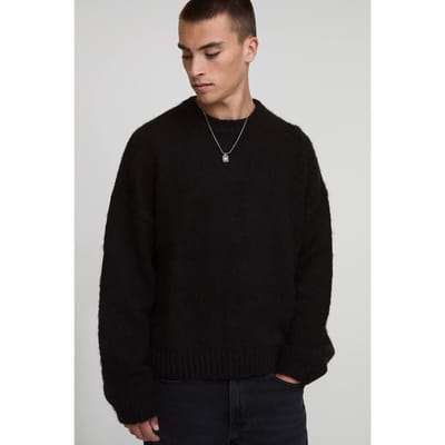 Boxy pasvorm geborstelde verlengde nek gebreide trui | Black | Size XS