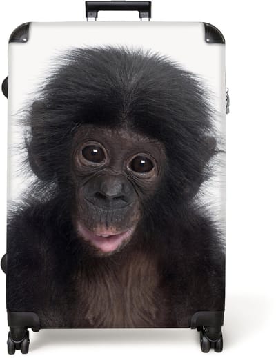 NoBoringSuitcases.com® - Koffer groot - Reiskoffer lichtgewicht - Chimpansee - Baby - Kinderen - Aapje - Rolkoffer met 4 wielen - Grote trolley XL - 98 liter bagage