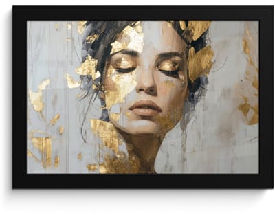 Poster in lijst - Fotolijst 30x20 cm - Posters - Sierlijk - Vrouw - Goud - Ogen - Posterlijst zwart - Decoratie - Wanddecoratie woonkamer - Muurdecoratie slaapkamer