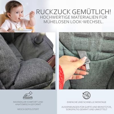 Zitkussen vervangende overtrek voor kinderstoel, compatibel met Prima Pappa Diner - Donkergrijs gemêleerd