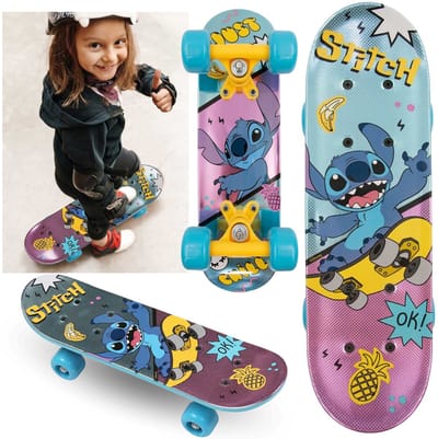 DISNEY Stitch Kinder skateboard 42 cm, antislip board, lichtgewicht, STABIEL tot 20 kg