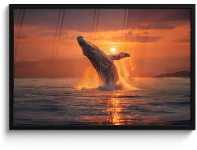 Poster in lijst - Fotolijst 90x60 cm - Posters - Walvis - Zon - Zee - Posterlijst zwart - Decoratie - Wanddecoratie woonkamer - Muurdecoratie slaapkamer