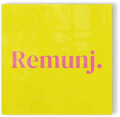 Tegeltje Roermond Remunj. - geel roze - tegeltje Roermond - tegeltje met tekst