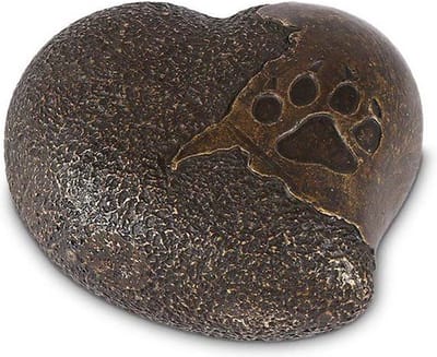 Urne voor hond pootafdruk 15 cm hoog - 0,7 liter - MASSIEF BRONS - herinneringsmoment overleden hond - voor as na crematie - voor binnen en buiten - bronzen beeld - tuinbeeld - hoogkwalitatief brons - decoratiefiguur