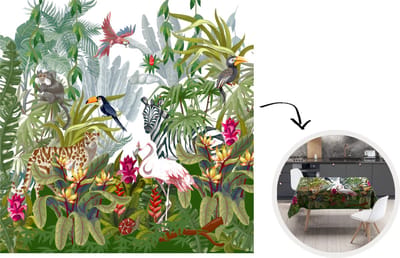 Tafelkleed - Tafellaken - 180x180 cm - Jungle - Natuur - Jongens - Meisjes - Kinderen - Zebra - Flamingo - Binnen en Buiten