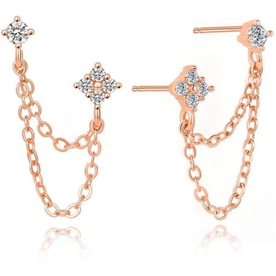 Huitan Mode Dubbele Piercing Kwast Oorbellen voor Vrouwen Eenvoudig Stijlvol Ontwerp Veelzijdige Dames Hangende Oorbellen met CZ Sieraden beige