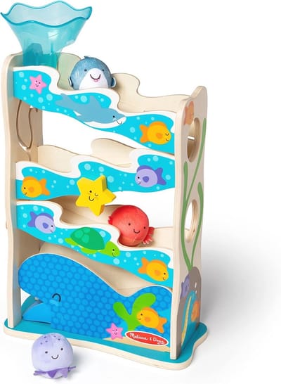 Houten oceaanglijbaan Speelgoed voor baby's en peuters | Educatief en sensorisch speelgoed | Cadeau voor baby jongens en meisjes | 12 maanden+