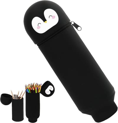 2-in-1 Silicium Penhouder met Pinguïn Ontwerp - Uitbreidbare Desk Penhouder - Flexibel en Duurzaam voor School, Kantoor en Reizen - Perfecte Organizer voor Schrijfgerei en Accessoires