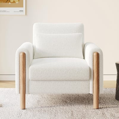 BLACKCOLORS Moderne fauteuil met dik kussen, comfortabele fauteuil met zachte vulling, relaxfauteuil voor woonkamer, kantoor of slaapkamer, comfortabele fauteuil, wit.