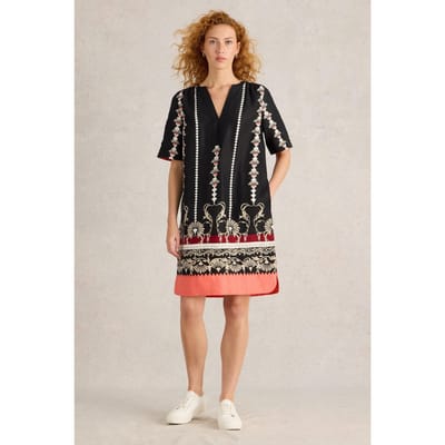 White Stuff June Linen Dress Black Print Größe: 6 PETITE | Maxikleider Outlet | Damen | Weiß