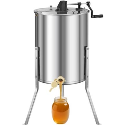 VEVOR Honingextractor, 4/8 Frame, Handmatige Tangentiële Extractor met Transparante Deksel, Roestvrijstalen Honingextractor met Hoogte Verstelbare Standaard, Honingraatextractor voor Bijenteelt