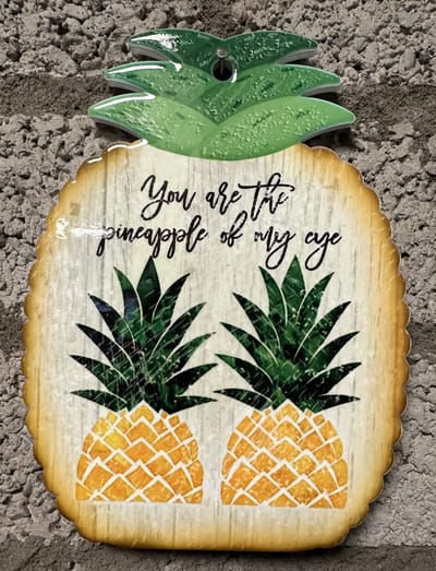 Decoratieve wanddecoratie "Ananas - You are the pineapple of my eye" - meerkleurig - hoogte 20 x 15 x 1 cm - keramiek - Woonaccessoires