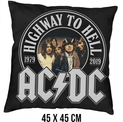 Allernieuwste® Kussen AC/DC Highway To Hell Kussenhoes Polyester Peach Skin Perzikhuid - ACDC Kussenovertrek - kleur 45 x 45 cm