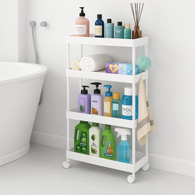 SnelShoppen - Multifunctionele Witte 4 Laags Opslag Trolley met Stille Wielen, Ideaal voor Keuken, Badkamer, Garage, Flexibel en Duurzaam Design