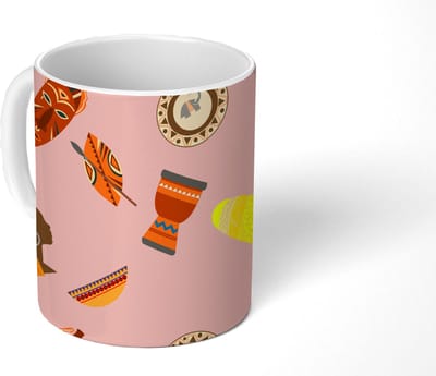 Mok - Koffiemok - Afrika - Djembé - Patronen - Afrikaanse maskers - Mokken - 350 ML - Beker - Koffiemokken - Theemok