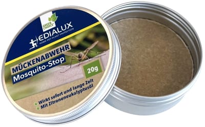 Edialux Muggenverjager voor buitengebruik, geurblikje met natuurlijke eucalyptusolie, zonder spray, ideaal voor terras, vakantie, tuin, picknick, compact en veilig voor kinderen
