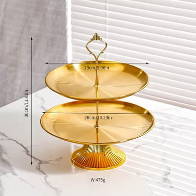 Snack Fruit Schaal Licht Luxe Roestvrij Staal Woonkamer Salontafel Balie Dubbellaagse Dessert Snoep Doos Schaal beige