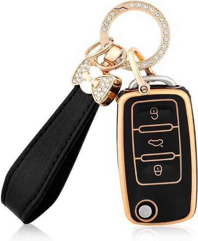 Sleutelhoesje voor autosleutel VW met vlinderdesign en lederen band voor optimale bescherming