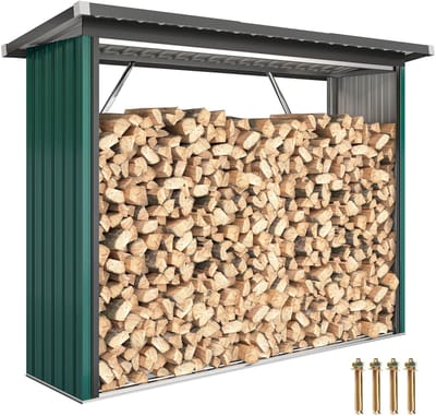 Outsunny Opslag voor hout-Verzinkt staal-213L x 66,5B x 150H cm-Groen