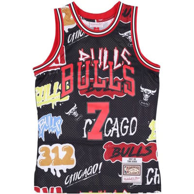 Basketbaltanktop voor heren Nba Slap Sticker Swingman Jersey Hardhout Klassiekers No 7 Toni Kukoc 1997-98 Chibul Zwart