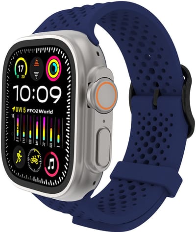 Stravo Geperforeerd Siliconen Sport Bandje – Ademend & Lichtgewicht – Geschikt voor Apple Watch 46mm (Series 11/10), 45mm (Series 9/8/7), 44mm (Series 6/5/4, SE 3/2/1), 49mm (Ultra 3/2/1) – Donkerblauw