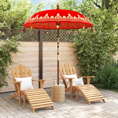 vidaXL - Balinese - Parasol - 260 - Rood - 180-190 - cm - Katoen - en - massief - hout
