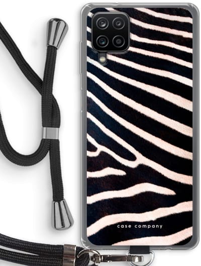 Hoesje met koord geschikt voor Samsung Galaxy A12 hoesje met Koord - Zebra - Telefoonhoesje met Zwart Koord - Bescherming aan alle Kanten en Over de Schermrand