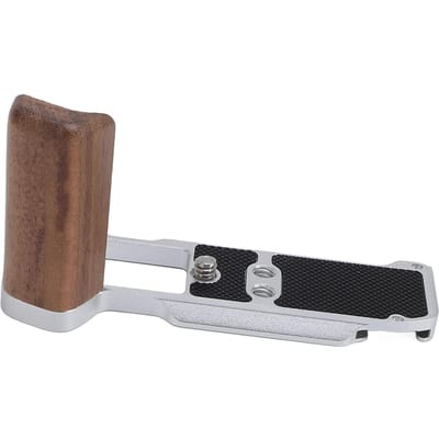 Camera L-vormige grip voor Arca snelkoppelingsplaat Aluminiumlegering L-vormige beugel met houten handvat zilver