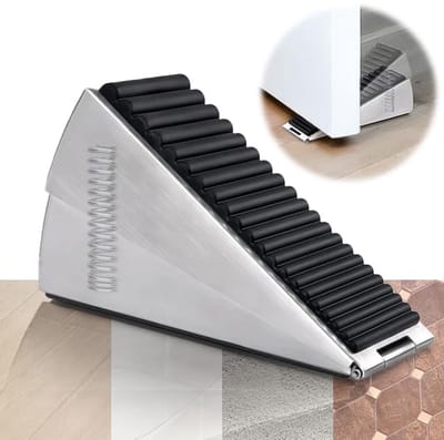 Deurstopper - Roestvrijstalen deurstopper - Antislip rubberen deurstopper - Met verstelbare veer - Geschikt voor vloeren en onderkanten van deuren, houdt binnen- en buitendeuren open - 12,8 x 7,6 cm - Zilver