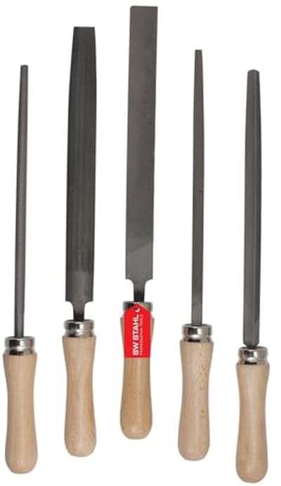 5-delige werkplaatsvijlset voor metaal - 300 mm vijlen met houten handvat