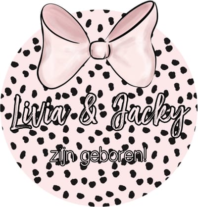 Geboorte aankondiging raam tweeling-rond-Sticker voor aan de buitenkant raam-Met de namen van de tweeling-Roze-35x35cm