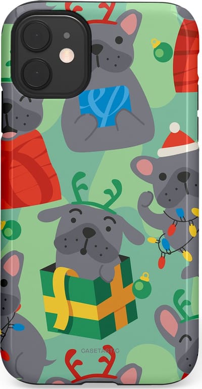 Casetastic hoesje geschikt voor Apple iPhone 11 - Dubbellaagse bescherming - Hondje als Kerstcadeau - Fashion Case - Mintgroen Grijs Rood