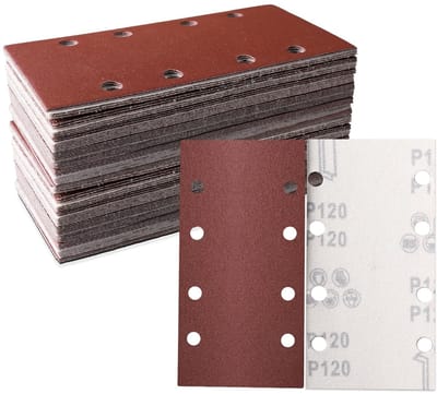 Schuurpapier, 30 stuks, 93 x 185 mm, 8 gaten, diverse schuurpads, 120 korrelgrootte, ideaal voor schuren, polijsten en roest verwijderen, geschikt voor rechthoekige schuurmachine