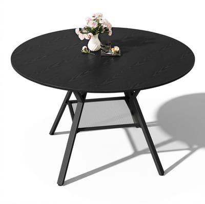 Bealife TB67 Ronde Eettafel – Diameter 120 cm – MDF blad, metalen poten – Waterbestendig en vochtbestendig – Zwart